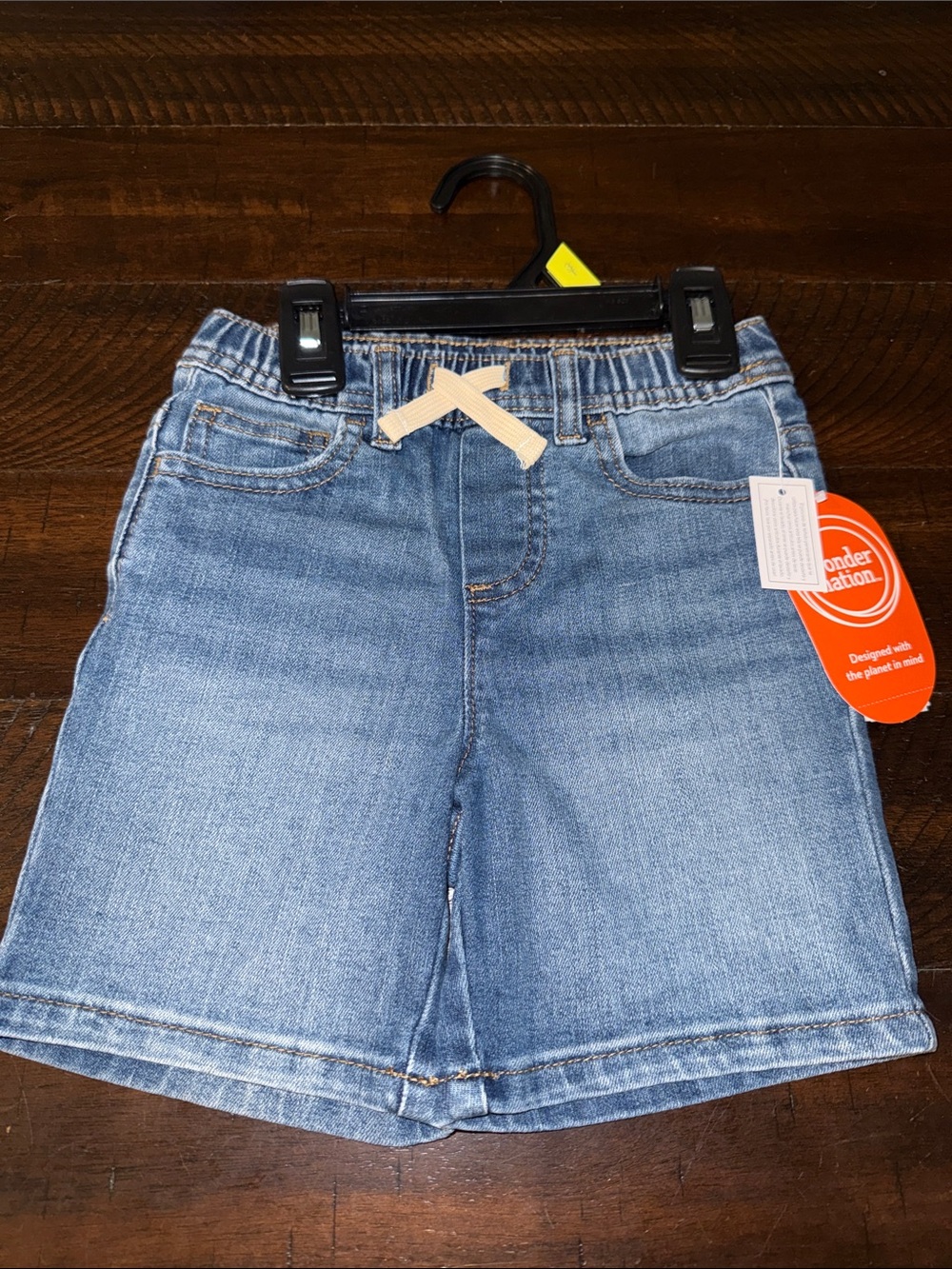 wonder nation Light Blue Denim Kids Shorts with Drawstring 3T